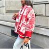 Print Winter Jacket Women Paint Patchwork Panelled Loose Scarf Collar Female Cotton Coat Fashion Pocket Lady Warm Outwear