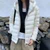 White duck down autumn and winter new models with the same material inside and outside temperament ribs light down jacket hooded casual down jacket