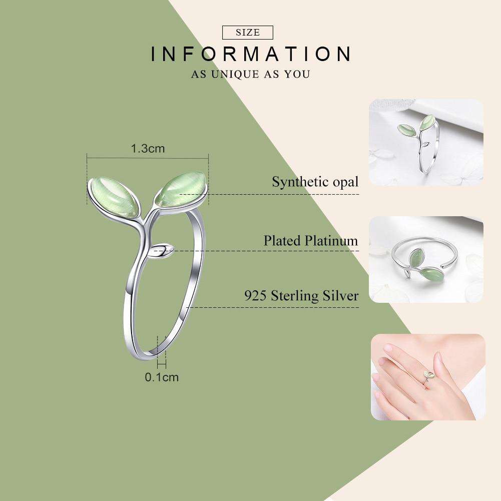 BAMOER 925 Sterling Silver Hope Green Tree Leaves Tree Buds Female Finger Rings