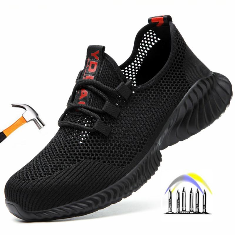 Summer Men Iron Toe Safety Work Shoes Breathable Lightweight Anti Puncture Anti Slip Indestructible Protective Work Boots