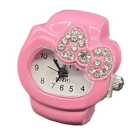 Yousheng мультфильм кошка кольцо на палец часы со стразами и бантом эластичный ремешок из нержавеющей стали женские часы кольцо на палец подарок на день рождения модные аксессуары