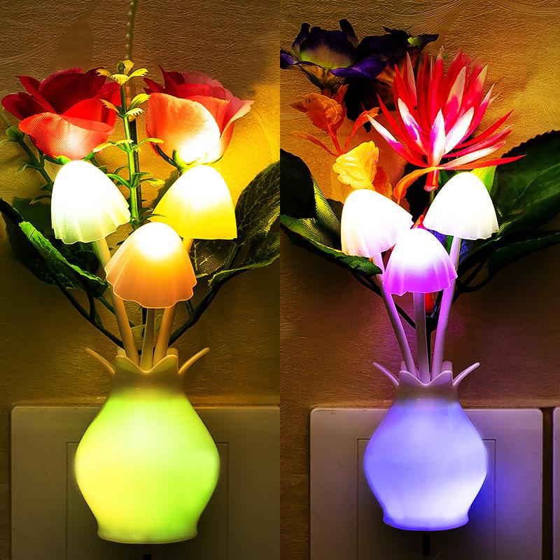 Vogue Led Night Lights Home Mushroom Night Lights Luminous Mushroom Lamp 7 Color Night Light US Plug Wall Lamp Induction