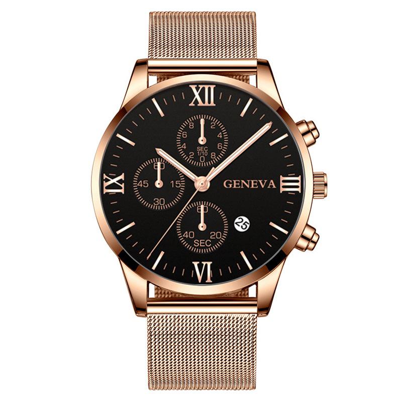 Модные мужские часы с римским узором и тремя глазами, календарем, мужские часы Milan с сетчатым ремешком
