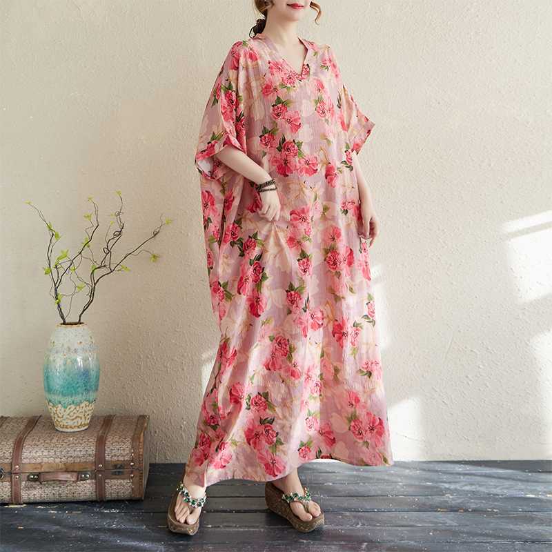 Летнее цветное дорожное платье с V-образным вырезом в стиле ретро, длинная юбка, хлопок-лен