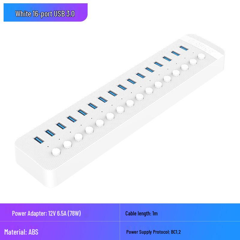 USB 3.0 хаб-разветвитель ORICO с независимым выключателем питания, доступен на 7, 10, 13 или 16 портов.