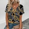 Women's V Neck Short Sleeve T-Shirt Clothing Loose Oversize Woman Summer Ventilate Tshirt Pullover Fashions Printed Top 2024 New