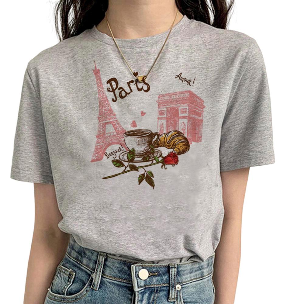 Paris Tshirt Women Y2K Streetwear T Shirt Girl Y2k 2000s Manga Clothes