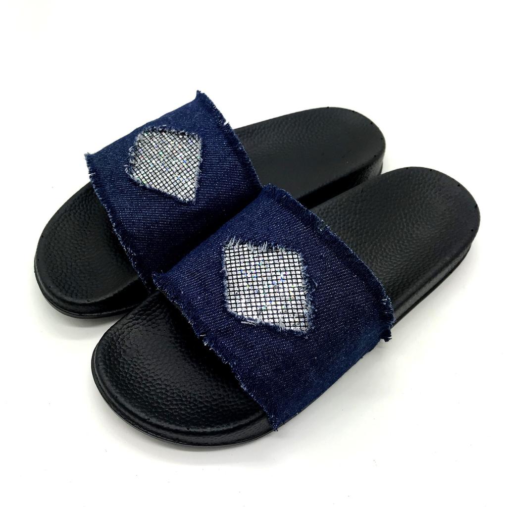 New Fashion Women's Summer Bling Flashing Sandals Denim Flat Slippers Flip Flops Women Sandals Zapatos De Mujer