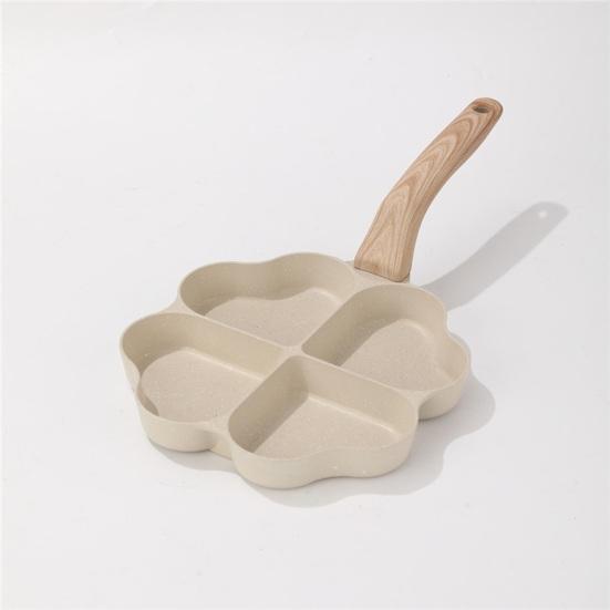 Omelette Pan 4-Cup Non-Stick Egg Frying Mold Heart-Shaped Mini Cooker Pan with Wooden Handle