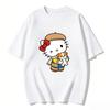 2026 новый летний милый графический топ HelloKitty повседневный хлопковый топ с коротким рукавом для женщин и девочек Каваи мультяшный принт Streetwear