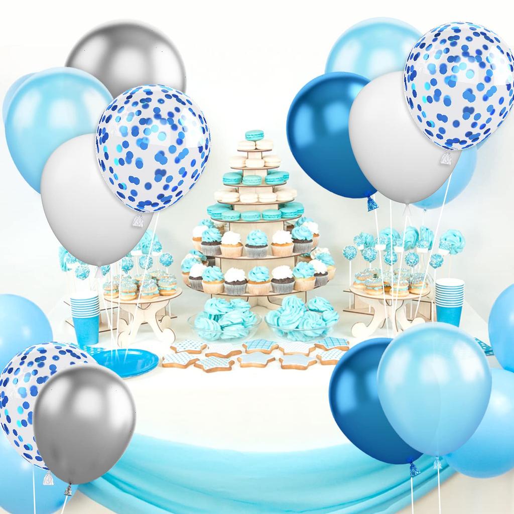 Воздушный шар сине-белого цвета, 30 штук, воздушные шары, сине-белые латексные шары, украшение на день рождения, синие шары с конфетти, металлизированные серебристые шары с синим гелием