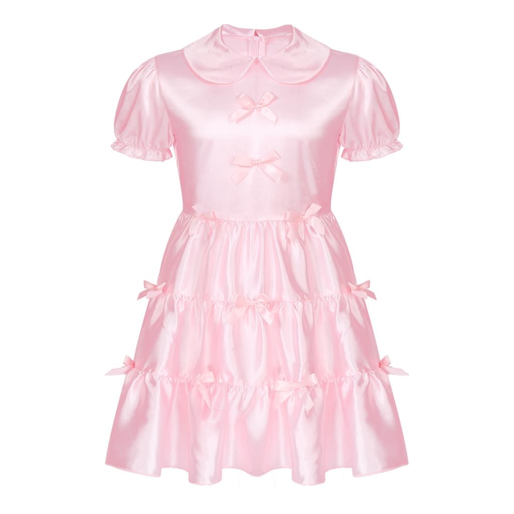 Men's Satin Frilly Costumes Sissy Dress Cross Dresser Lingerie Pajamas Nightwear