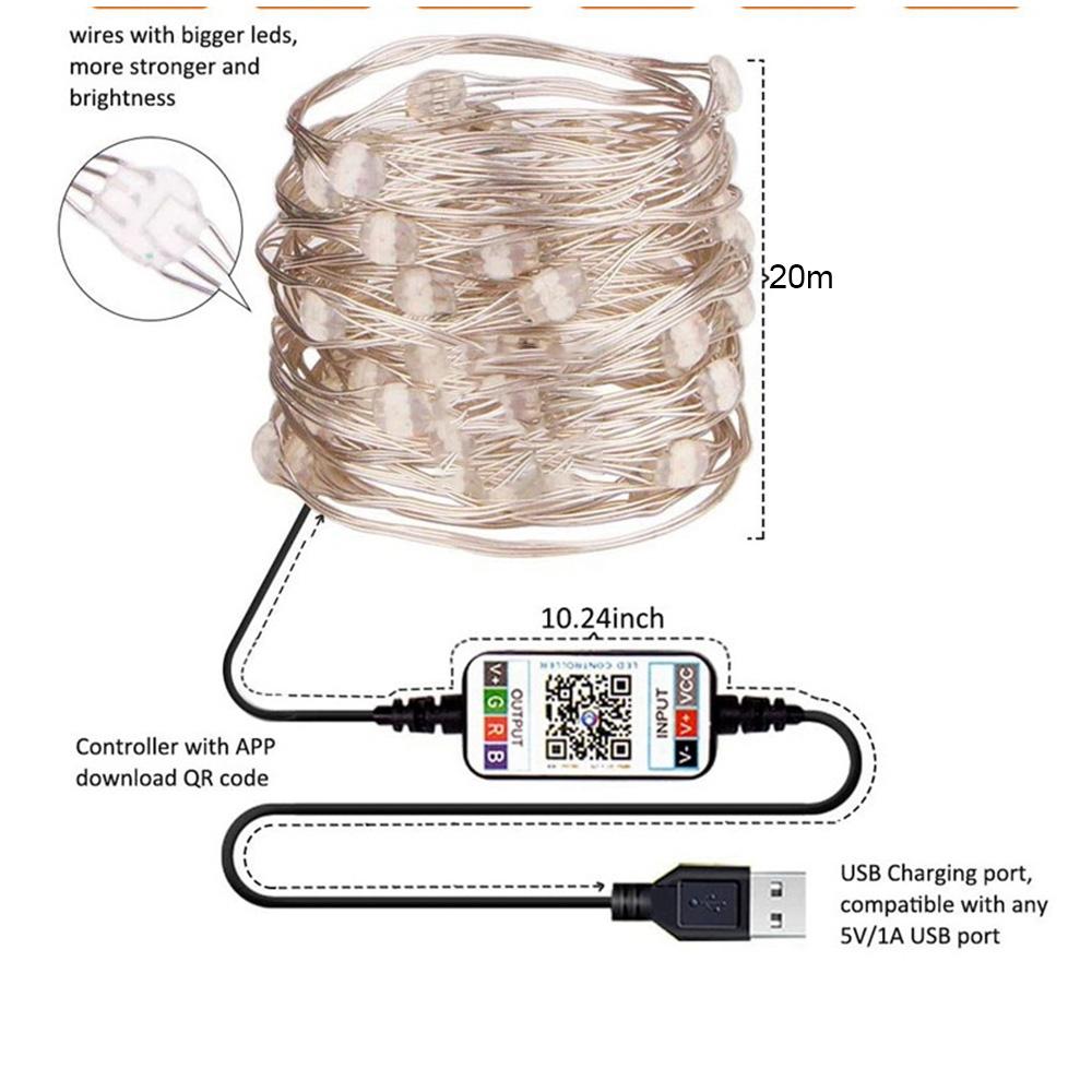Гирлянды с питанием от USB, мерцающие 66 футов, 200 светодиодов, гирлянды, медная проволока, RGB гирлянды