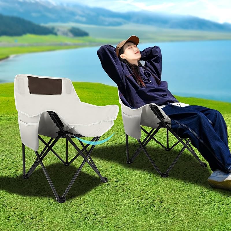 KOMCLUB стул для отдыха на природе, стул для кемпинга, компактный, легкий, складной. Раскладывается и складывается за 1 секунду. Спинка из ткани Оксфорд с карманом. Сумка для хранения.