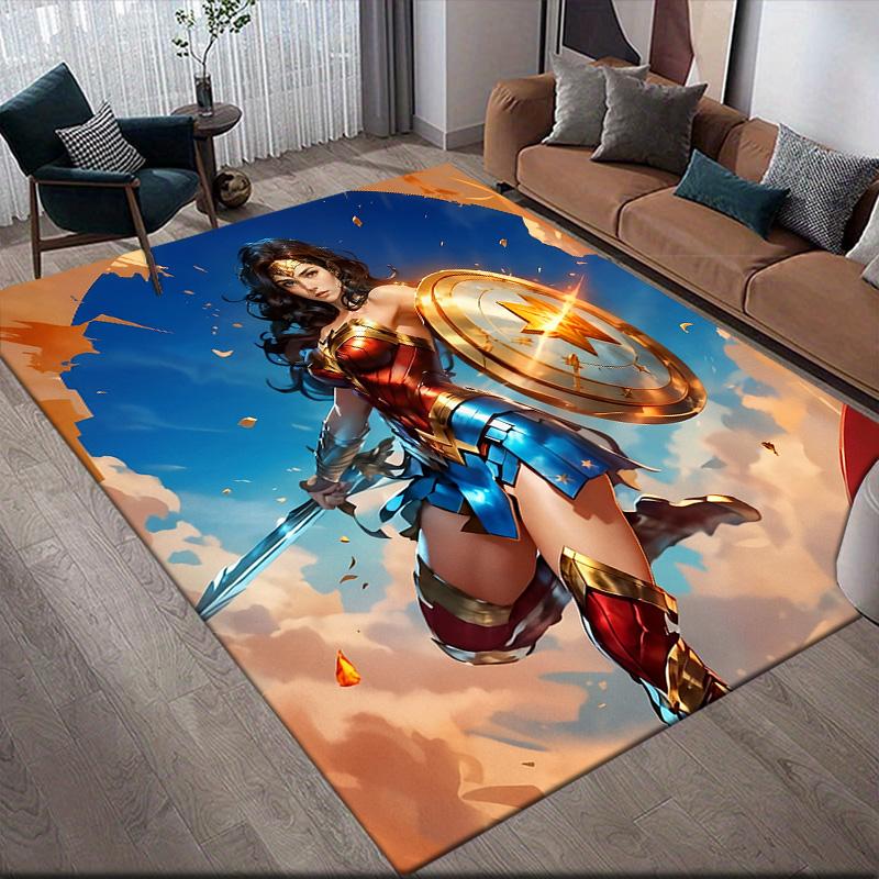 Hand-Drawn Wonder Woman Anti-Slip Rug, Rectangular Carpet for Living Room Decor