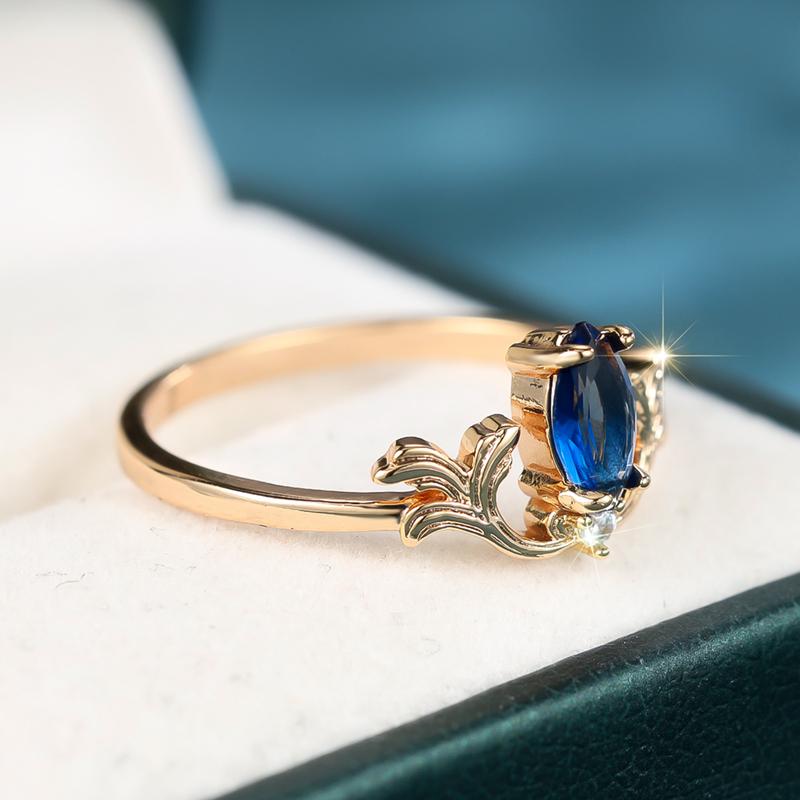 Простые модные кольца из синего циркония огранки «маркиз» для женщин, обручальное кольцо золотого цвета с короной, ювелирные украшения