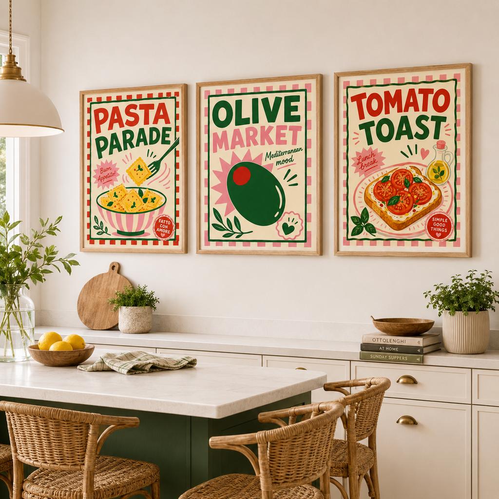 Retro Food Wall Art Kitchen Canvas Painting Colorful Dining Poster Print Restaurant Cafe Wall Decor