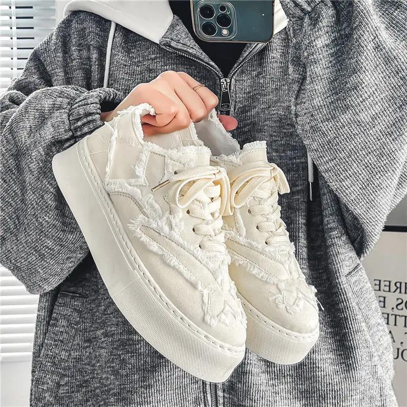 Модная мужская обувь парусиновые кроссовки на шнуровке на плоской платформе легитимные в продаже тренды 2025 без кожи удобная повседневная обувь для мужчин