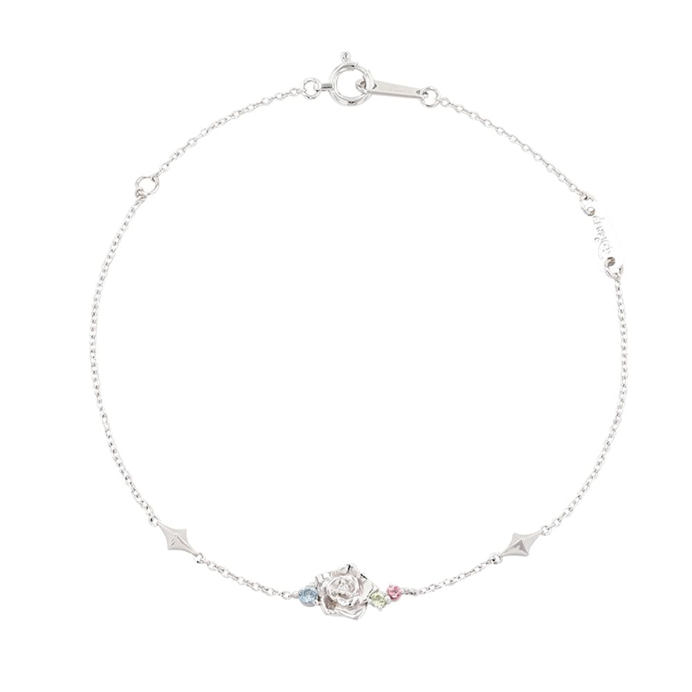 Bracelet Princess Aurora Sleeping Beauty Princess Rose Flower 10K White Gold Diamond Peridot Blue Topaz Pink Tourmaline Gift Birthday Christmas