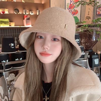 Осень и зима новые женские шапки имитация соболя модные буквы этикетка рыбацкая шапка утолщенная теплая шапка-горшок вязаная флисовая шапка