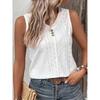 Summer T-shirt Women's Fashion Solid Color Casual V Neck Sleeveless Buttoned Vest T-shirt