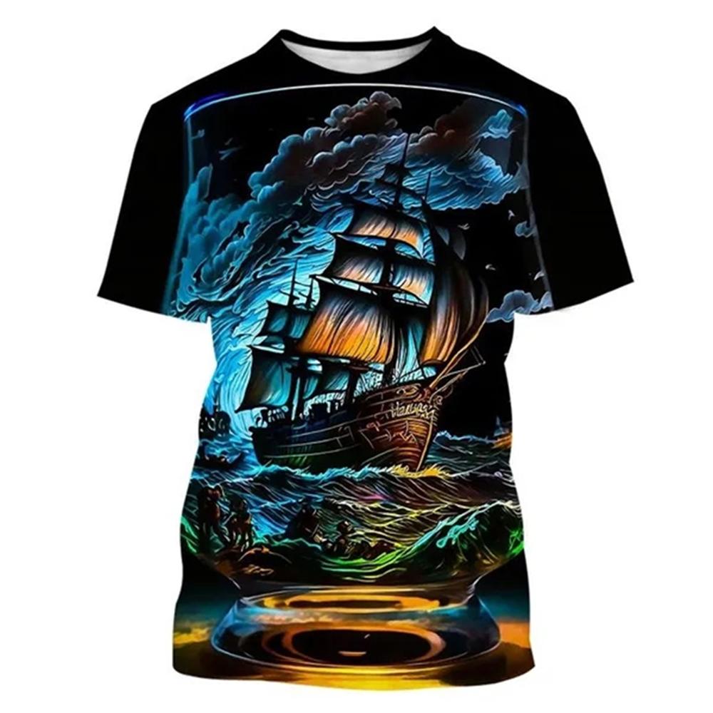 Винтажная мужская футболка с 3d принтом «Корабль якорь», топ для парусного спорта, летняя толстовка с круглым вырезом и короткими рукавами, пуловер, повседневная мужская одежда