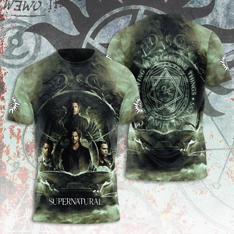 Supernatural TV Series 3D Printing Tshirt Fashion Men Women Harajuku Short sleeve O-neck Tee Top Oversized Man Cosplay Tees