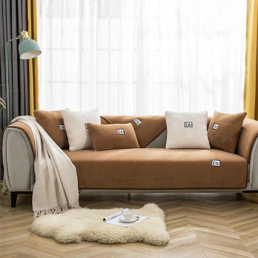Простая подушка для дивана в скандинавском стиле, зимние подушки для сиденья дивана из овчины, утолщенная флисовая подушка, нескользящий кожаный чехол для дивана