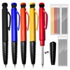 1Set 2.8mm Woodworking Pencil Built-in Sharpener Deep Hole Marking Mechanical Pencil Metal Long Head Solid Carpenter Pencil