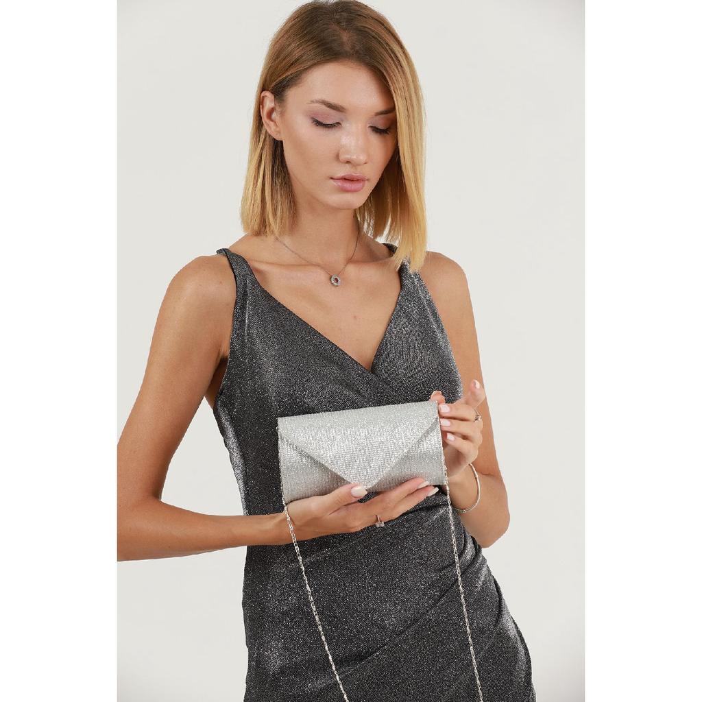 Silver Striped Bream Evening Dress Bag Portfolio Clutch Bag