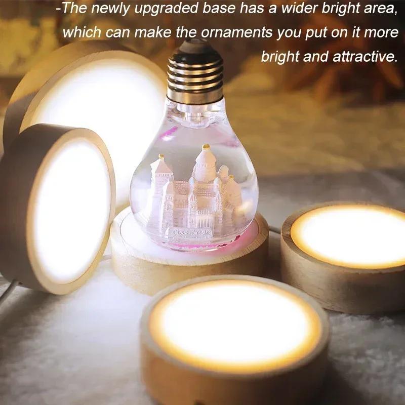 1-4PCS 6/8/10CM Round Wooden LED Night Light Base 3D Decorative Wooden Holder Display Stand Crystals Glass Ball Acrylic Decor