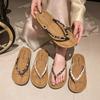 Flat bottom pinch beach slippers women's 2025 summer wear new fashionable small floral herringbone cool slippers foreign trade large size