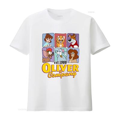 Oliver Company Characters Group Shot 1988 T Shirt For Vintage Casual Comfortable Soft Slightly Fashion Versatile