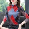 Autumn Winter New Printed Top Half High Neck Warm and Versatile Bottomng Shirt Women's Fashion Long Sleeve T-shirt 4XL