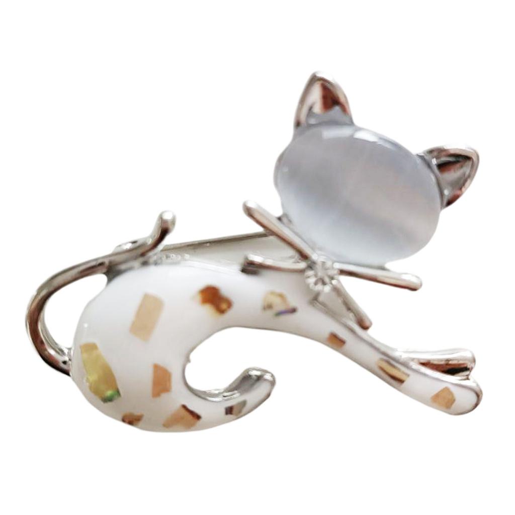 Les Trésors De Lily [R8506] - Silver White 'Cat' Designer Brooch - 45x35 Mm
