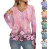 Women's Casual Fashion V-Neck Raglan Pleated Floral Print Long Sleeve Top