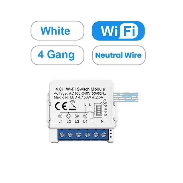 AVATTO WiFi Мини-умный выключатель 1/2/3/4 клавиши Модуль DIY-выключателей Двухстороннее управление Работает с Smart Tuya Alexa Alice Google Home