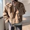 Men Windbreaker Lapel Long Sleeve Solid Color Jacket Zipper Placket Large Pockets Drawstring Hem Casual Outwear