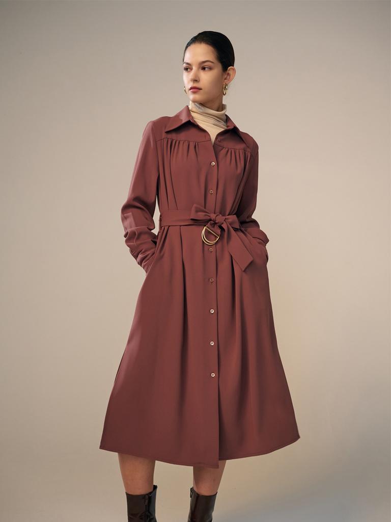 Tosae Shirred Shirt Dress Brick