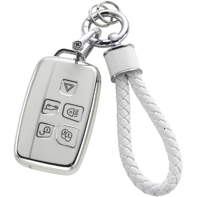 Land Rover Jaguar Key Fob Cover with Keychain, TPU Key Case Fit for Evoque Velar Sport Discovery Freelander2 LR4 Sport Jaguar XF XJ XE F-PACE