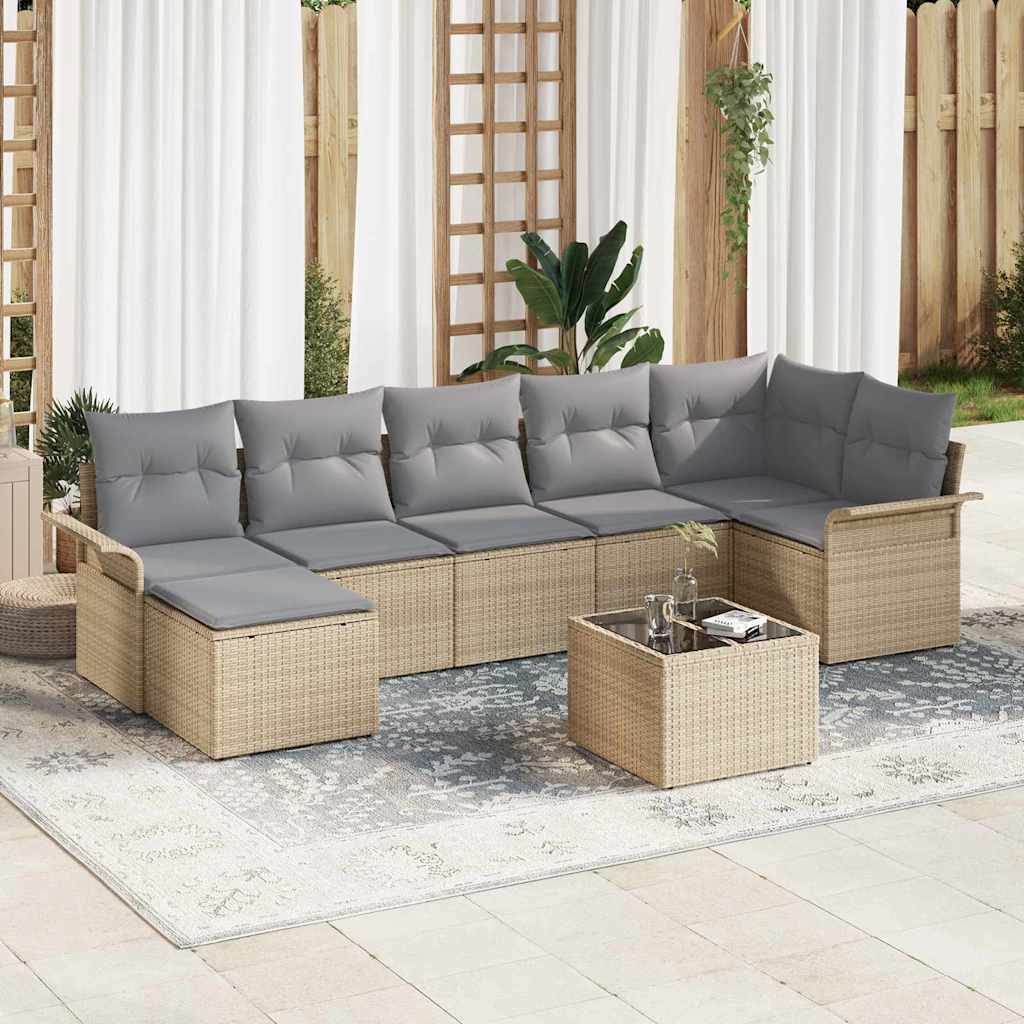 Garden Sofa Set with Cushions 8 pcs Beige Poly Rattan