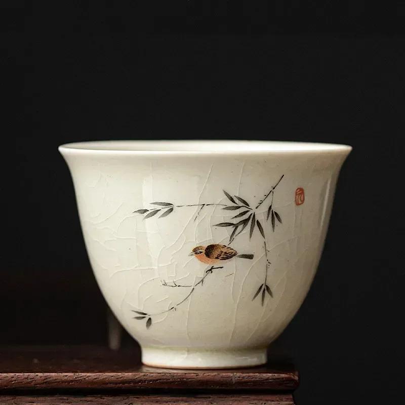 Retro Ice Crack Ceramic Teacup Meditation Cup Handmade Boutique Tea Bowl Chinese Porcelain Tea Set Accessories Master Tea Cup