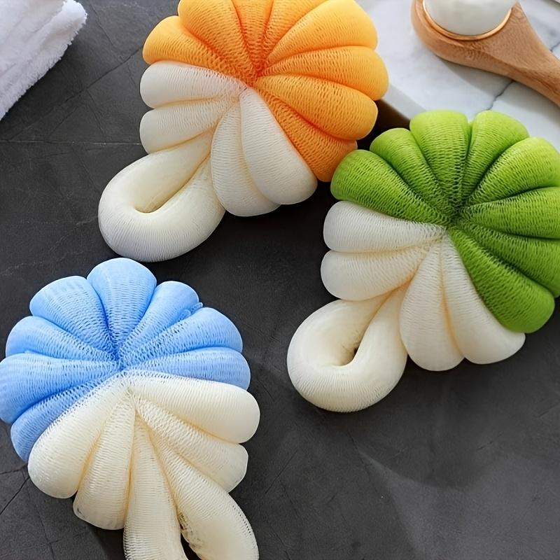 Cute Pumpkin Bath Ball Dual Color Mesh Shower Sponge Soft Body Exfoliating Loofah Scrubber for Bathroom
