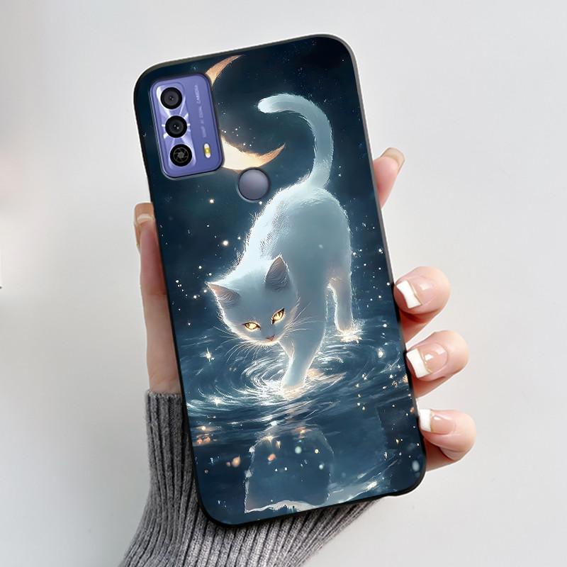 Cute Case For TCL 20B (6159K) Fundas Capa Printing Shell Protective Cover Soft Silicone Coque Cartoon Black Casing