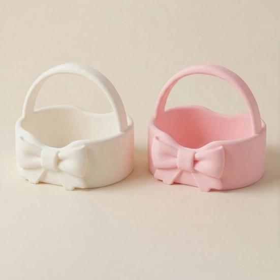 yangyizhi 3D Printed Bow Storage Basket, Portable Rounded Design Lipstick Sundries Holder for Entryway Desktop Vanity Tabletop, Girly Style