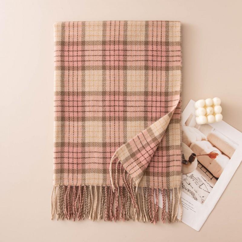 Warm Faux Cashmere Plaid Scarf Women Winter Thick Long Wrap Shawl With Tassels College Style