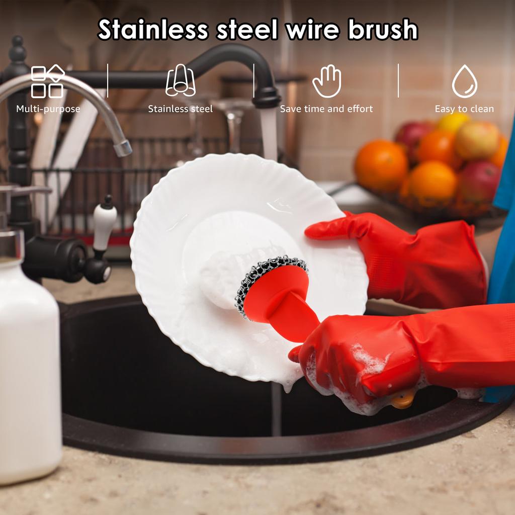 Cast Iron Scrubber with Silicone Handle Kitchen Rust Pot Pans Cleaning Brush Rust Remover Stubborn Stain Metal