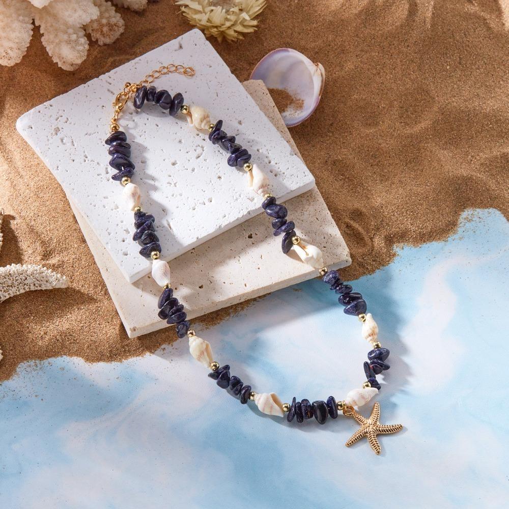 Colorful Starfish Pendant Necklace Niche Design Shell Necklace  Holiday Party
