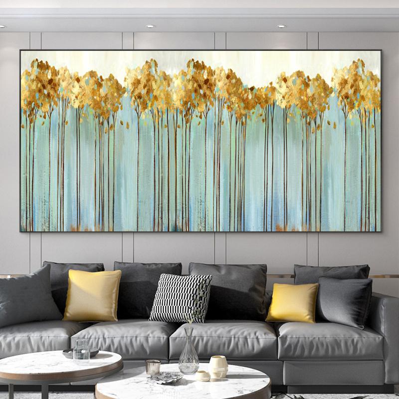 Абстрактные Листья Масляная Живопись Принт На Холсте Текстура Золотые и Серебряные Деревья Настенное Искусство Современный Домашний Декор Декор Стен Гостиной
