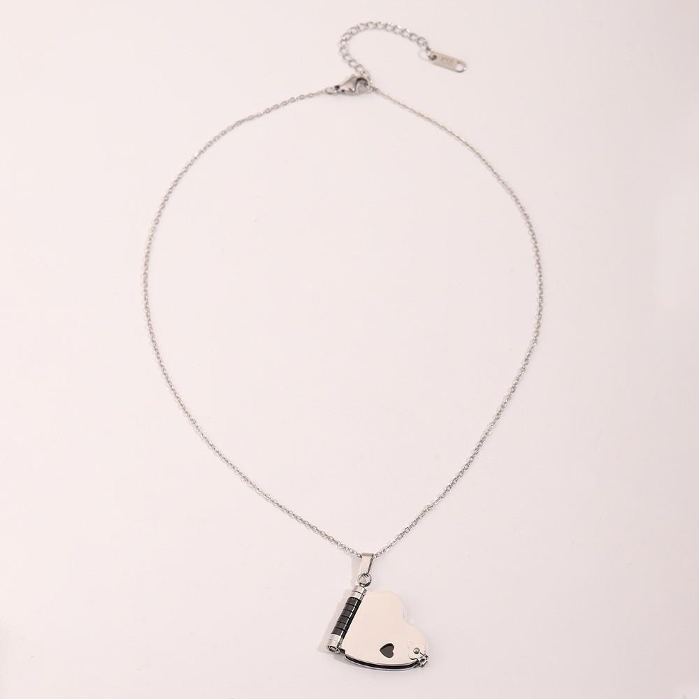 Heart Book Pendant Necklace Stainless Steel Chain Lovers Choker Valentine's Day Gift